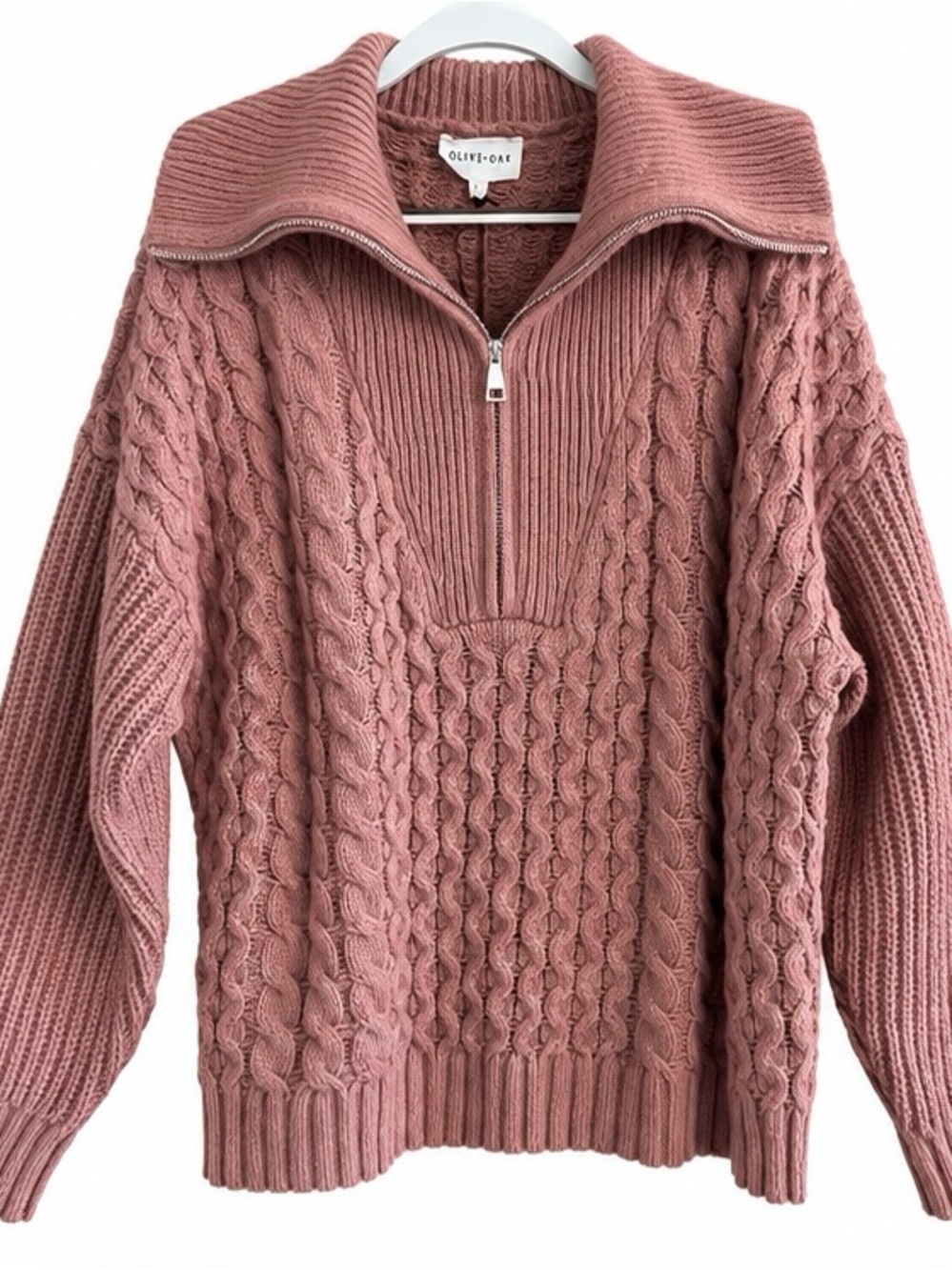 NWT Olive & Oak Cable Knit Half-Zip Sweater - Mauve/Rose